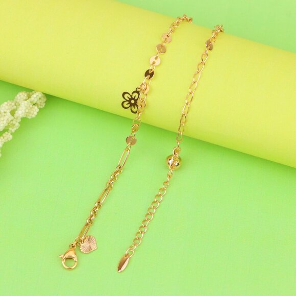 "Rose Gold Anklet with Flower & Peace Charms, XPAL1171 - Picture 6 of 12